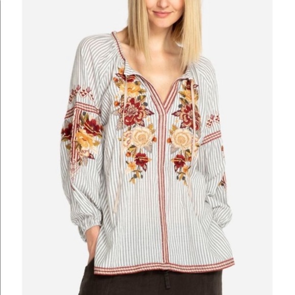 Johnny Was Tops - Johnny Was Floral Embroidered Peasant Top Small
